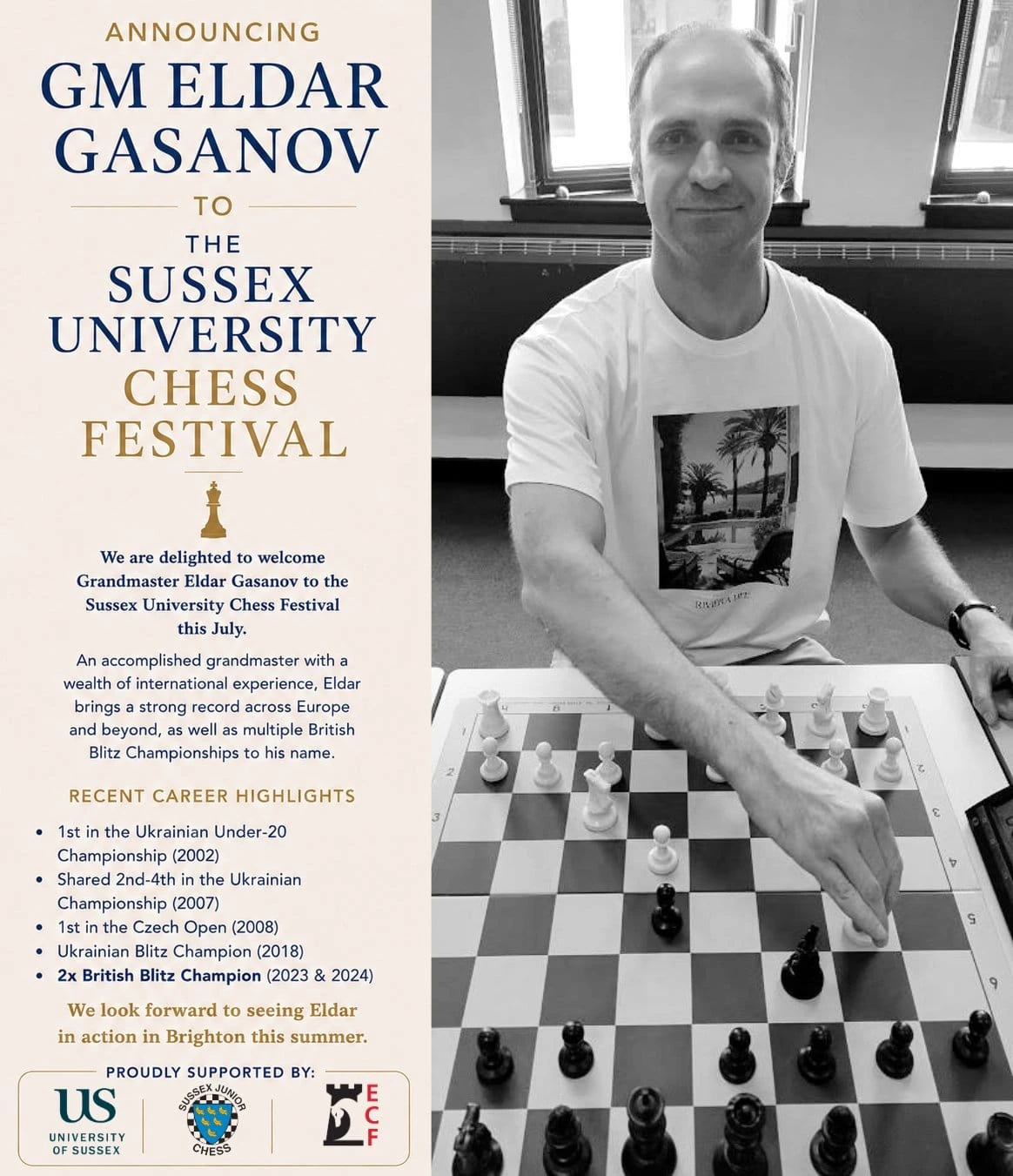 Announcing GM Eldar Gasanov to the Sussex University Chess Festival